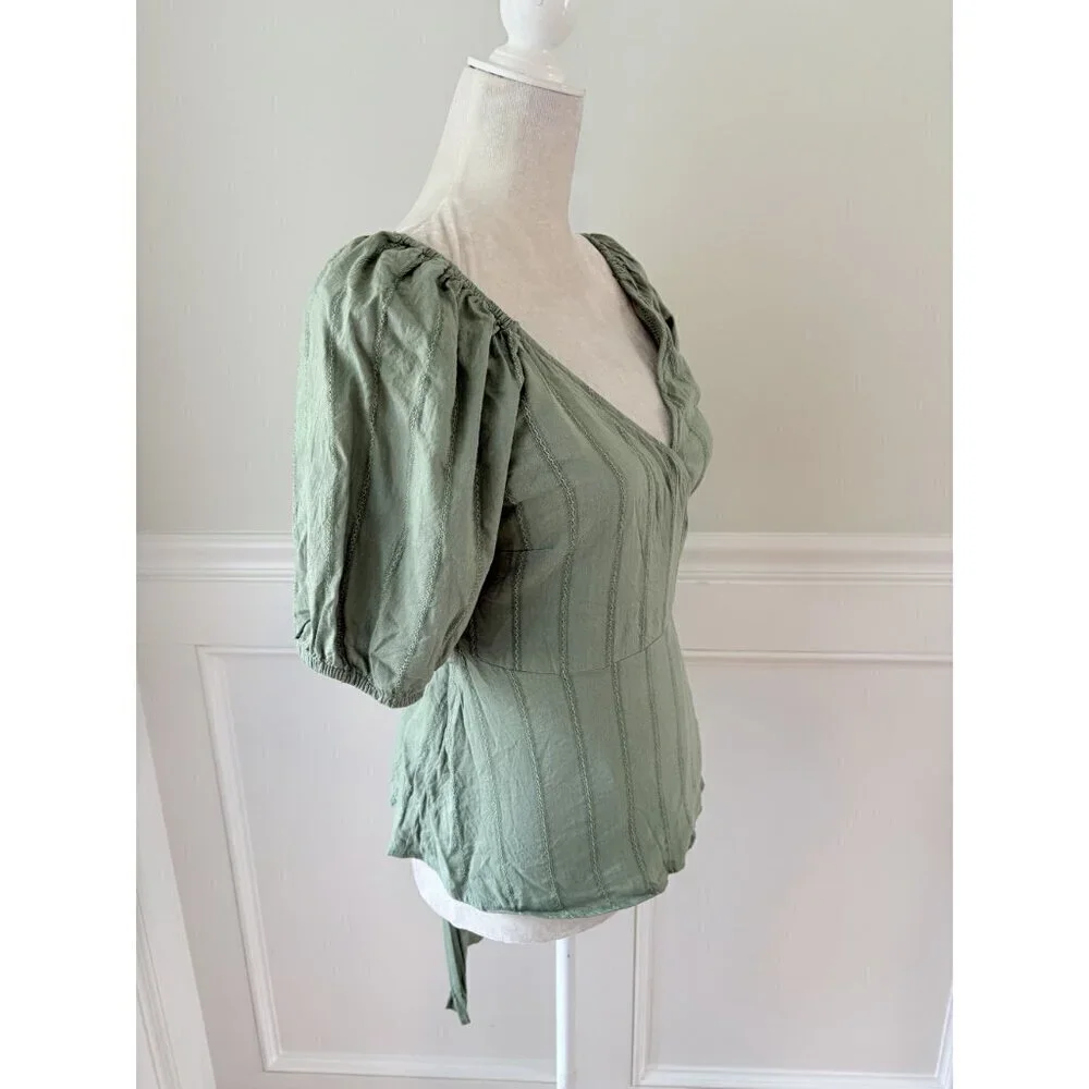 Old Navy Green Wrap Smocked Stretch Blouse S